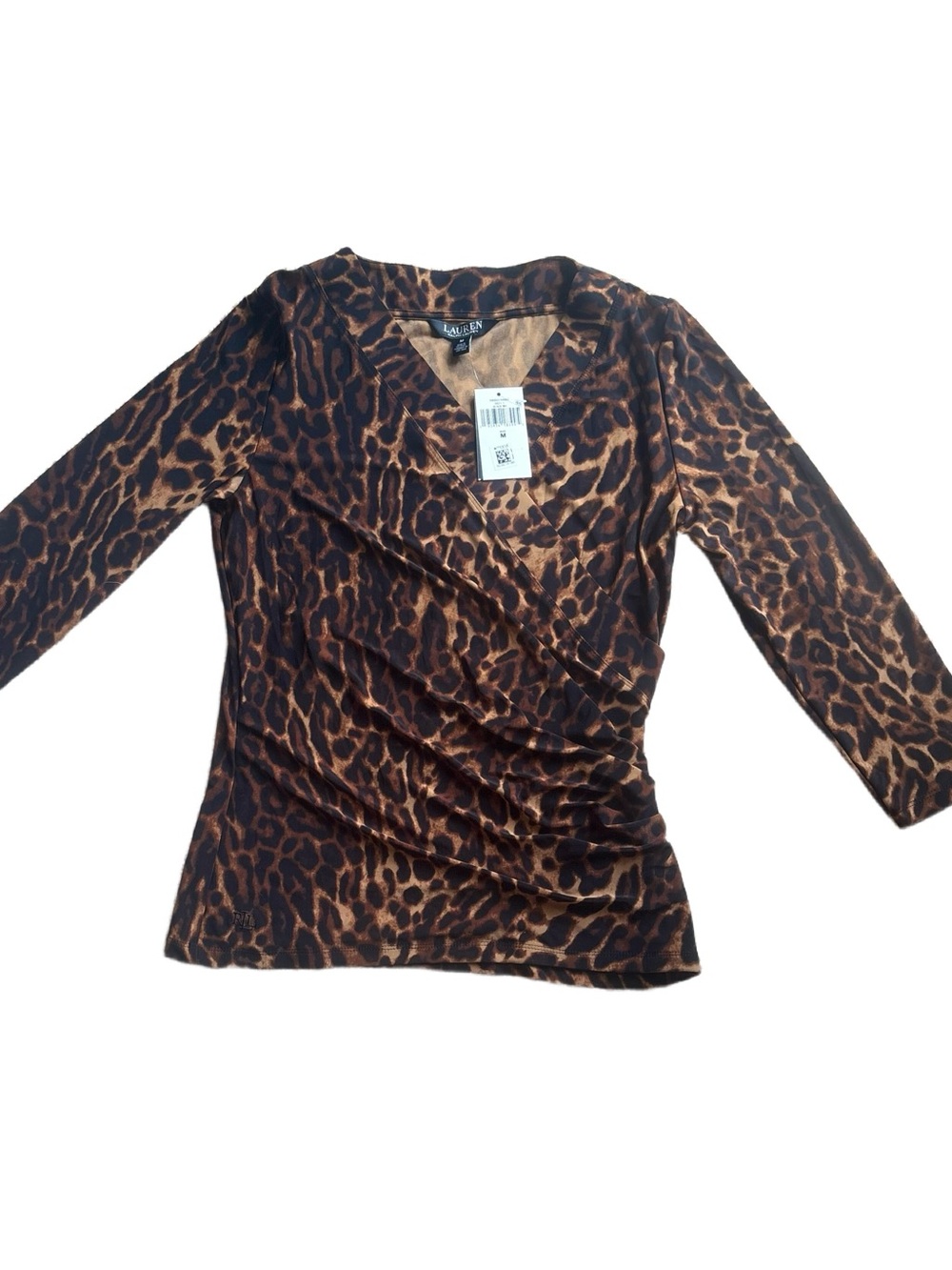 Lauren Ralph Lauren Leopard Print Faux Wrap Top NWT Size Medium
